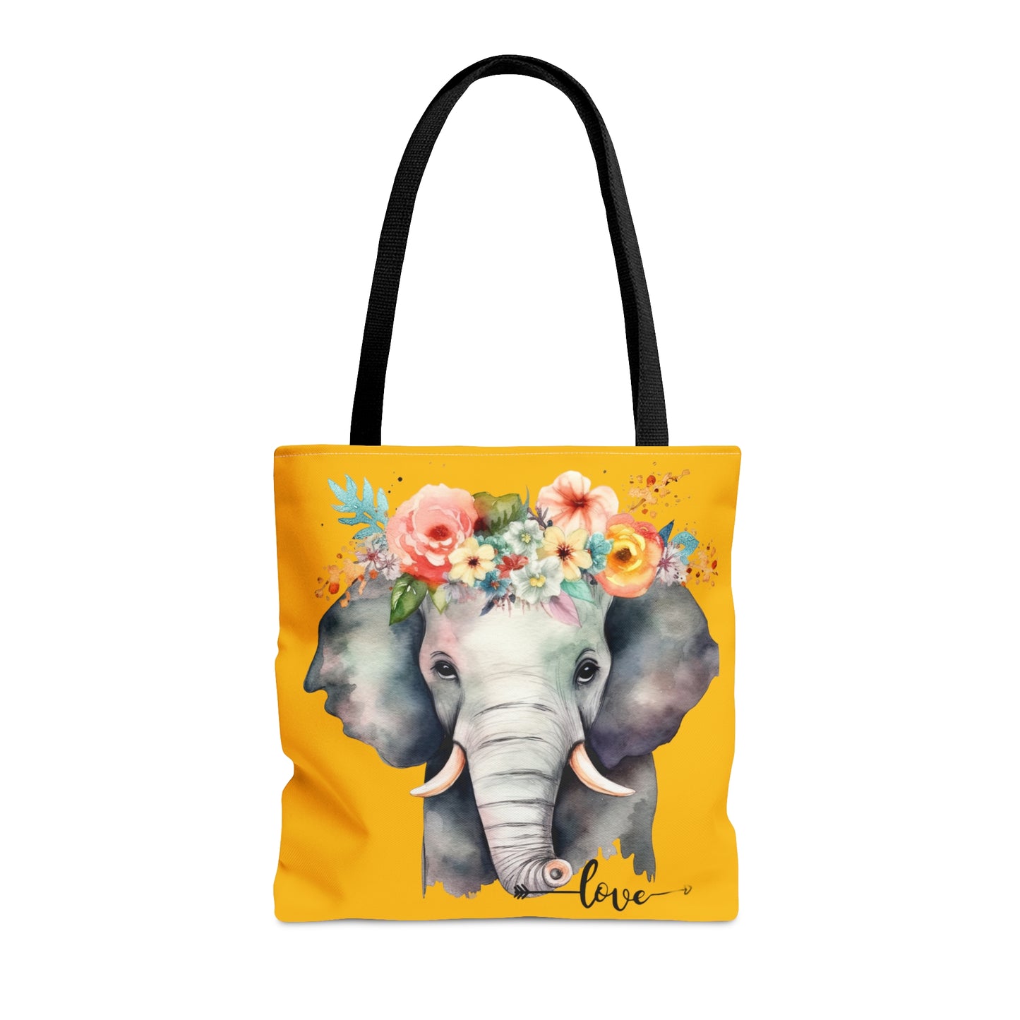 Cute mama elephant with flowers for a tiara on this tote bag. Come in 3 sizes to meet your needs.