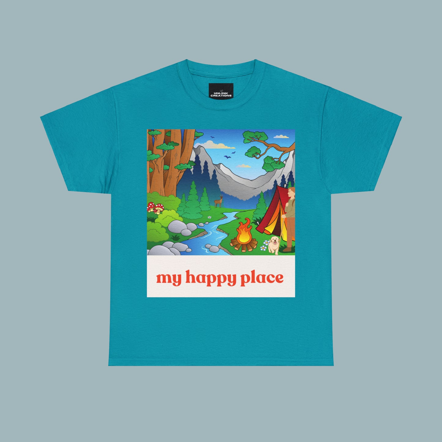 A great shirt for those who love camping in the great outdoors! This Unisex Heavy Cotton Tee is designed to inspire us to spend more time being happy in the great outdoors. Camp, hike and be one with nature.