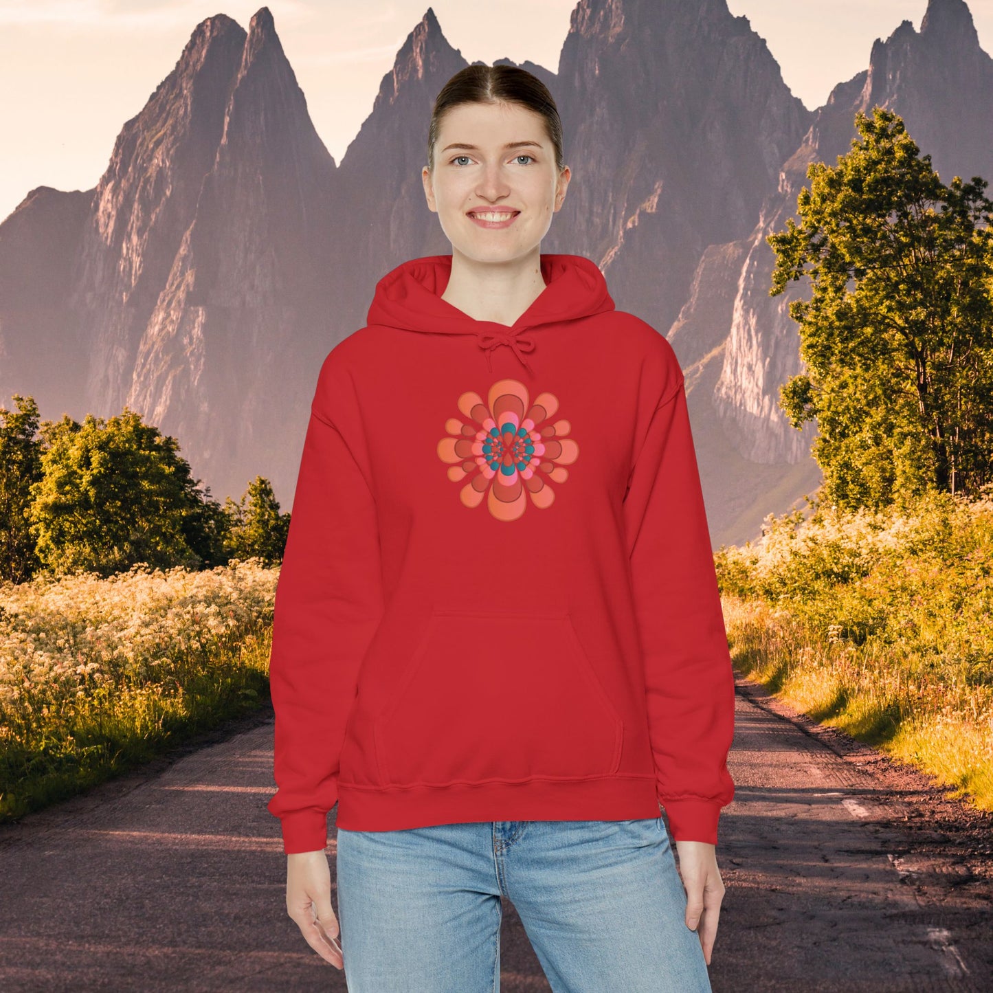 Colorful flower abstract design for this Unisex Heavy Blend™ Hooded Sweatshirt