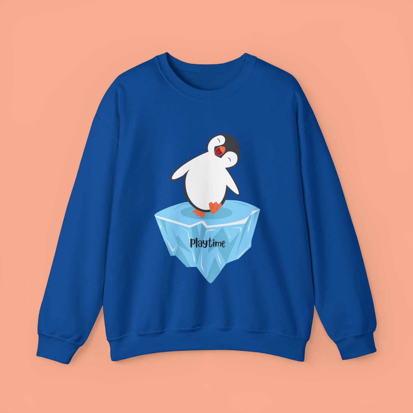 Playtime! Cute and happy penguin on an iceberg design. Give the gift of this Unisex Heavy Blend™ Crewneck Sweatshirt or get one for yourself.