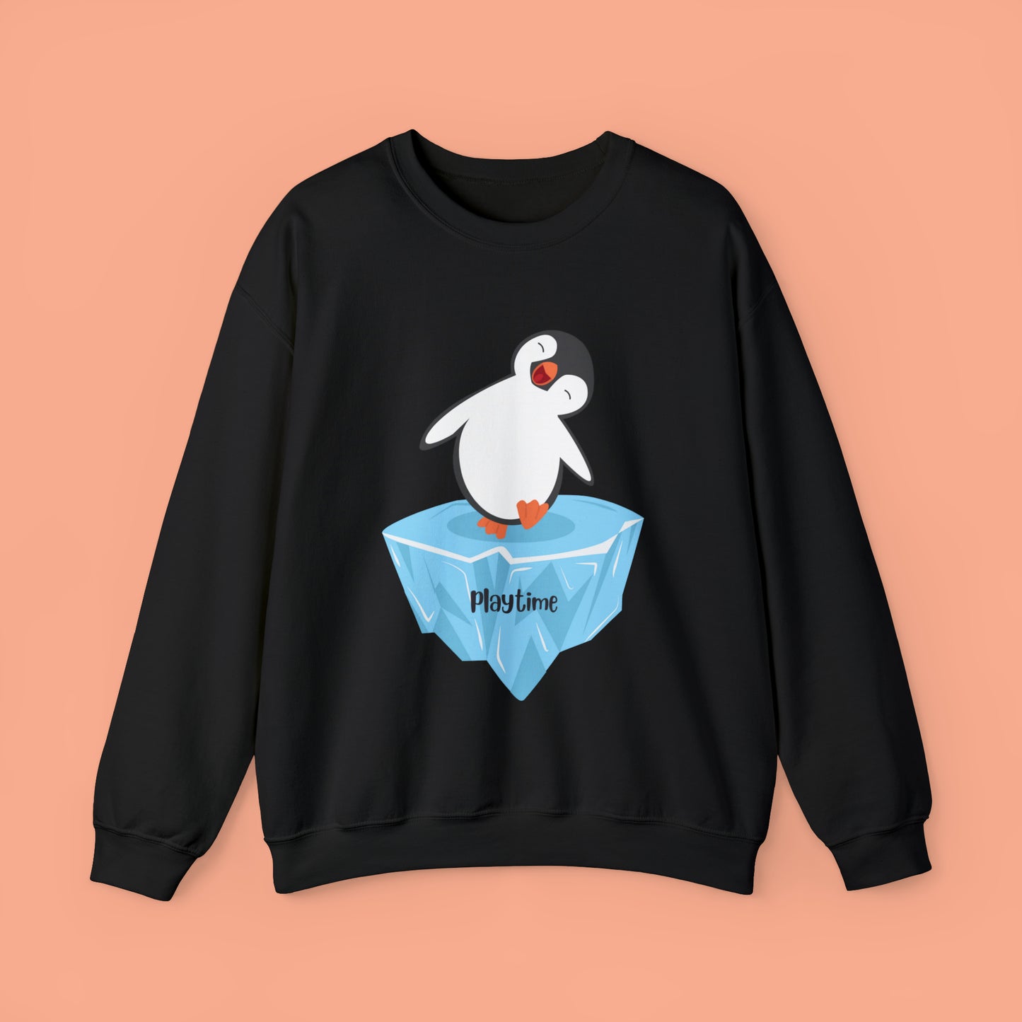 Playtime! Cute and happy penguin on an iceberg design. Give the gift of this Unisex Heavy Blend™ Crewneck Sweatshirt or get one for yourself.