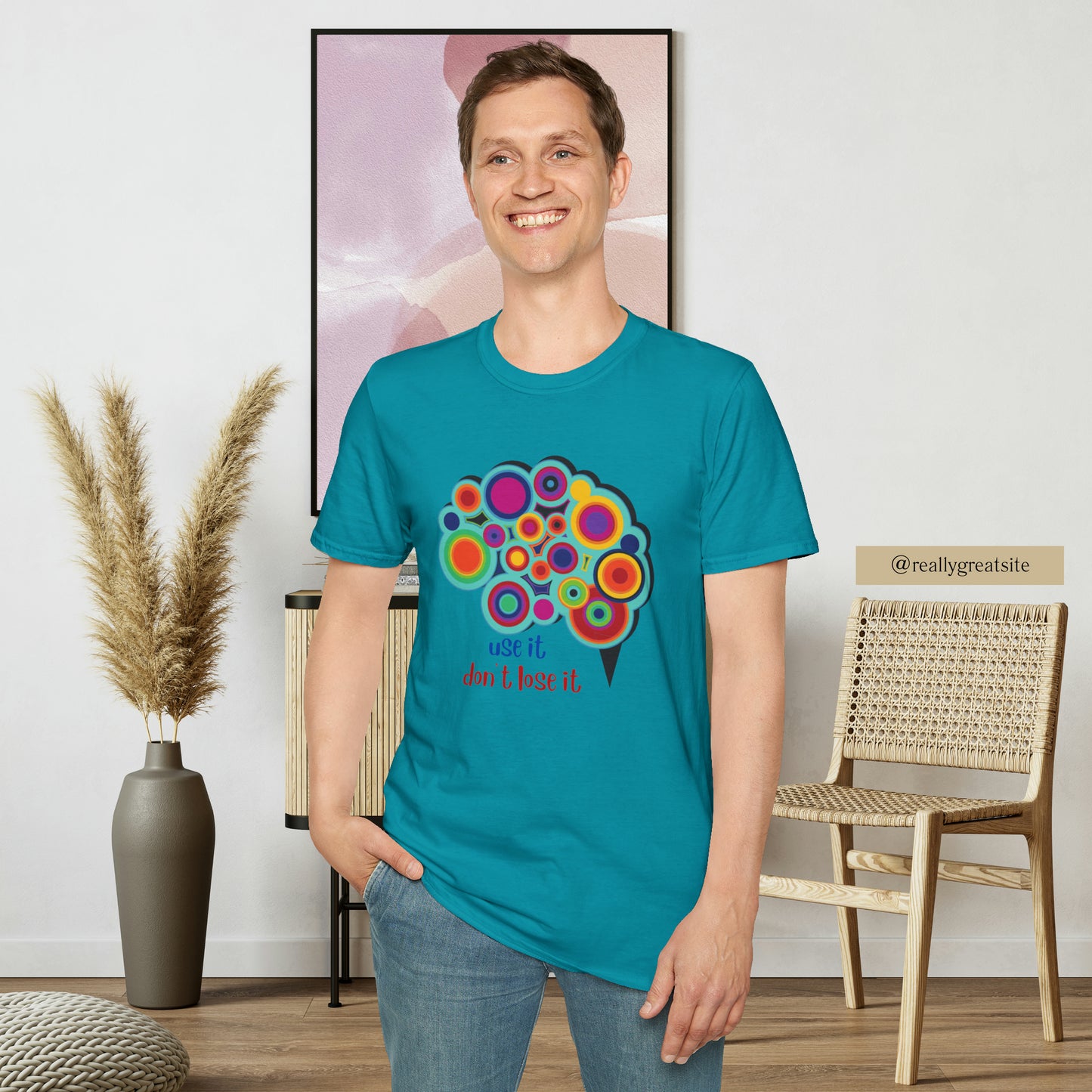 Beautifully designed brain with “use it don’t lose it” message below it on this Unisex Softstyle T-Shirt.