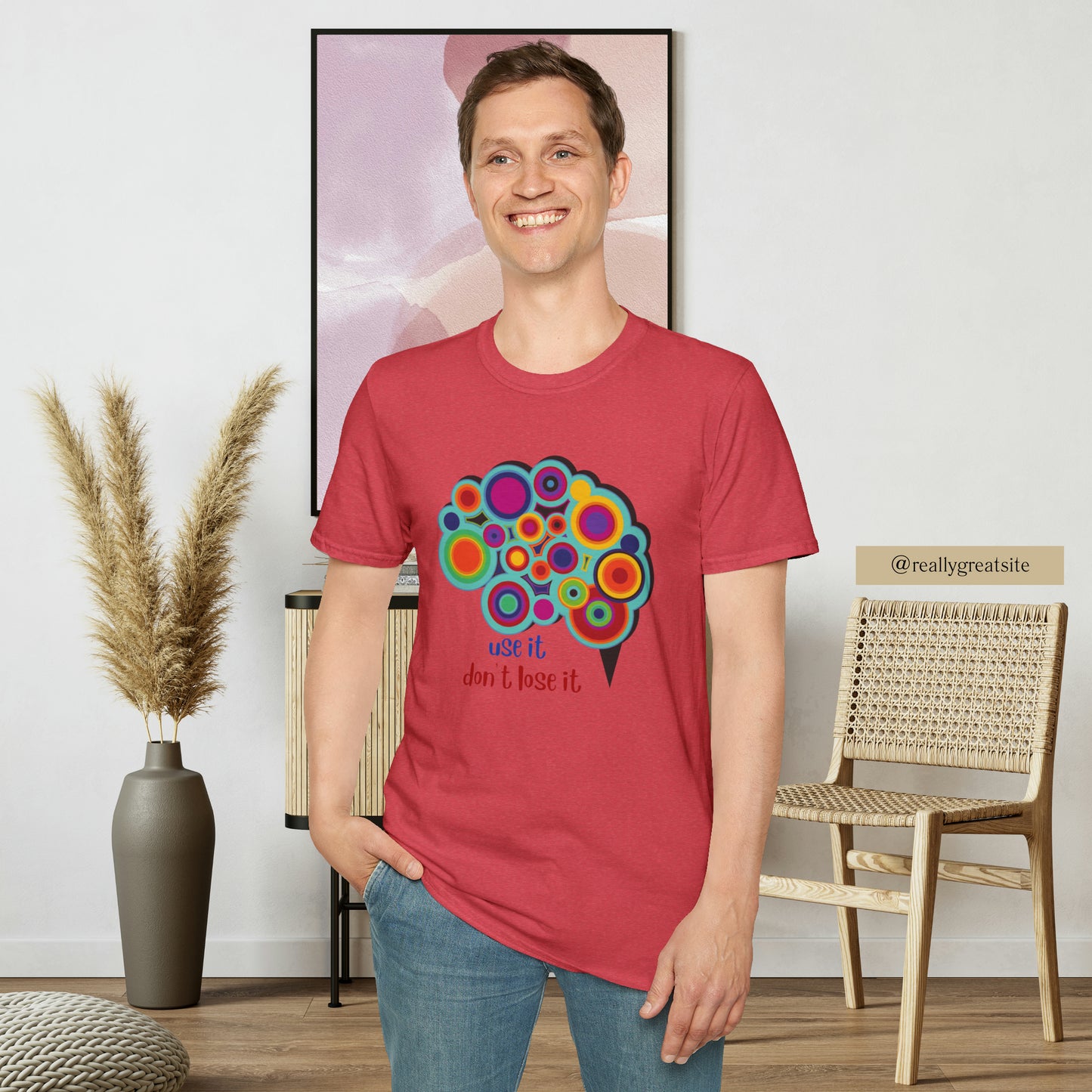 Beautifully designed brain with “use it don’t lose it” message below it on this Unisex Softstyle T-Shirt.