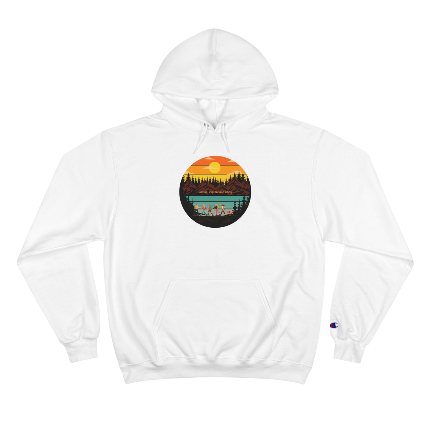 Nature Champion Hoodie - Friends Unplug Explore & Enjoy Mountains and Sun Design