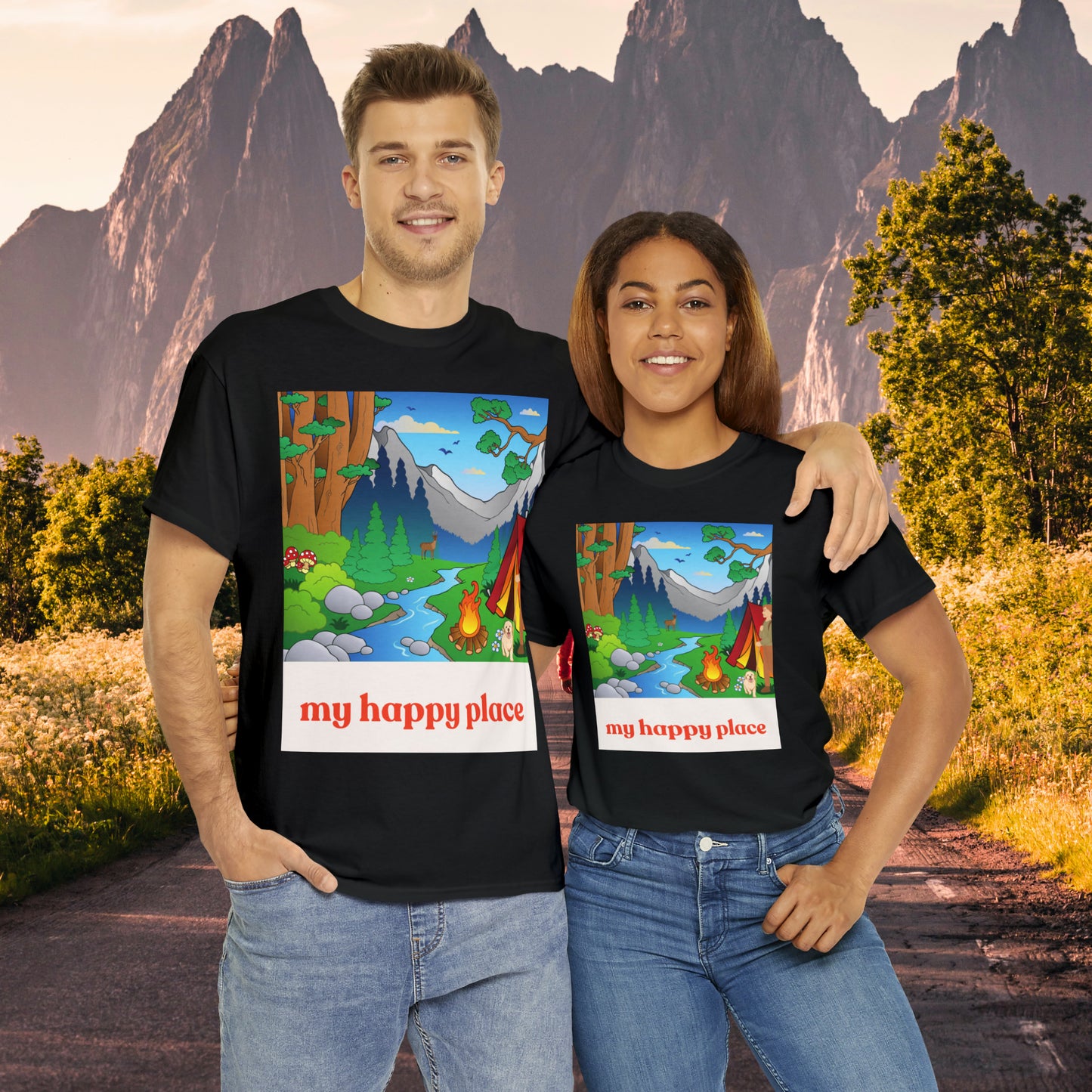 A great shirt for those who love camping in the great outdoors! This Unisex Heavy Cotton Tee is designed to inspire us to spend more time being happy in the great outdoors. Camp, hike and be one with nature.