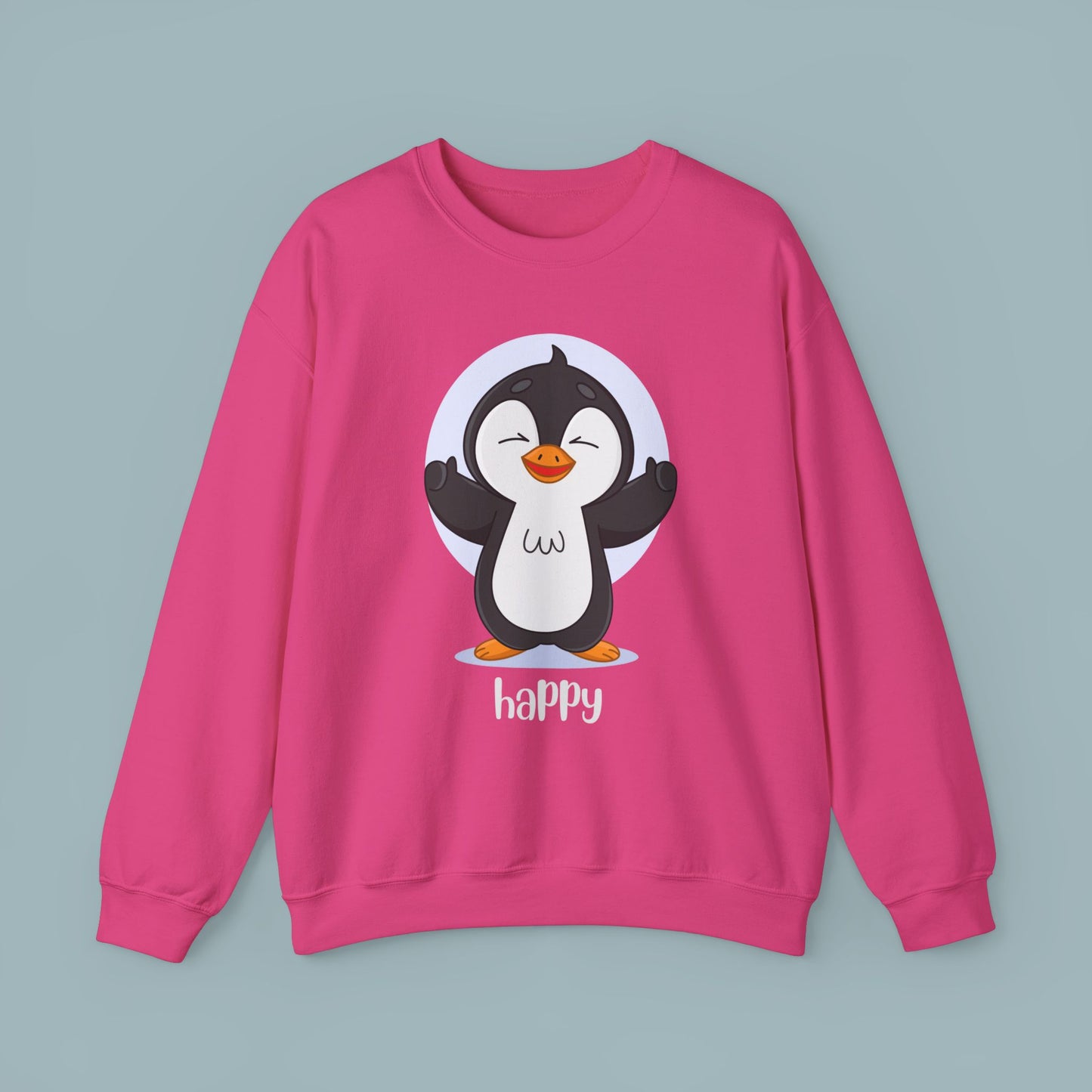 Penguin Crewneck Sweatshirt with Happy Typography