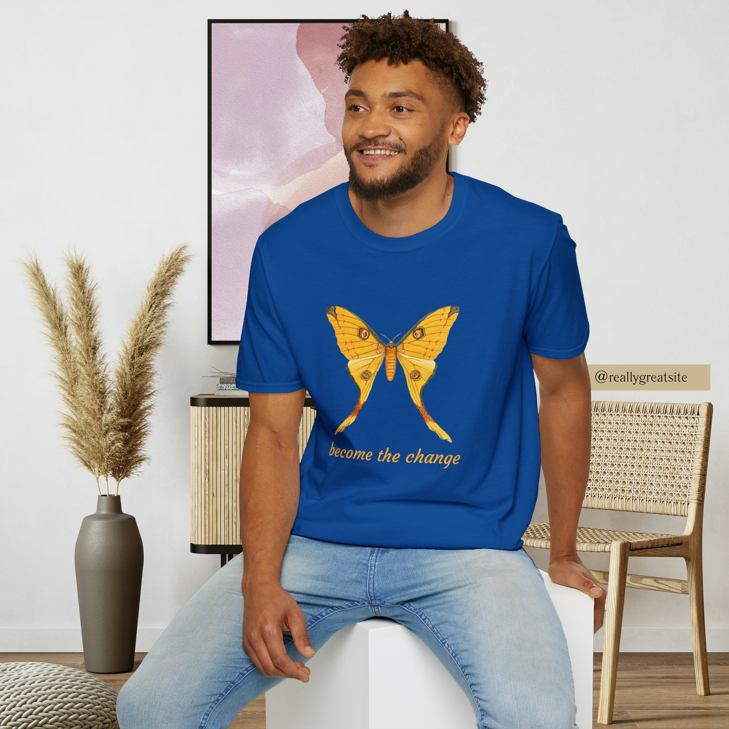 Beautiful butterfly “become the change”  Unisex Softstyle T-Shirt design. A great and timeless message on a shirt.