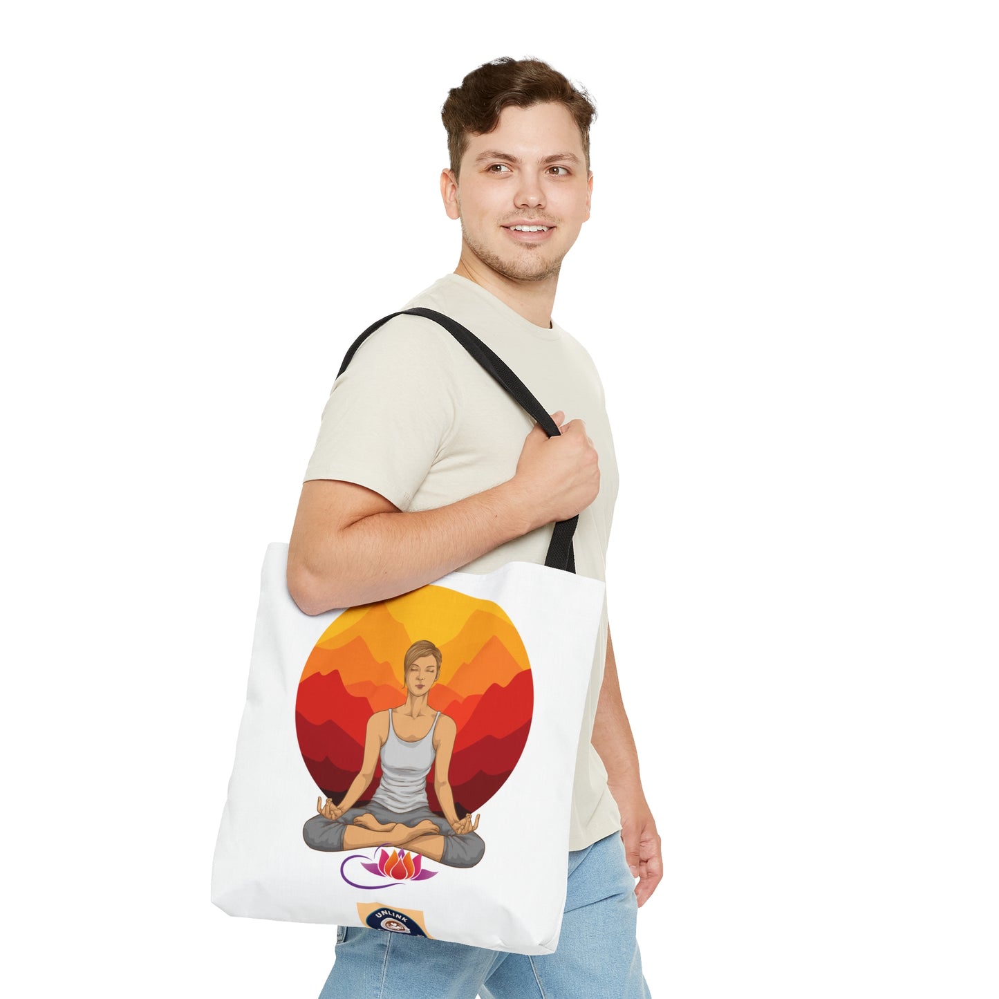 Peaceful yoga and meditation inspired tote bag. Come in 3 sizes to meet your needs. Reusable for all your shopping or trip needs.