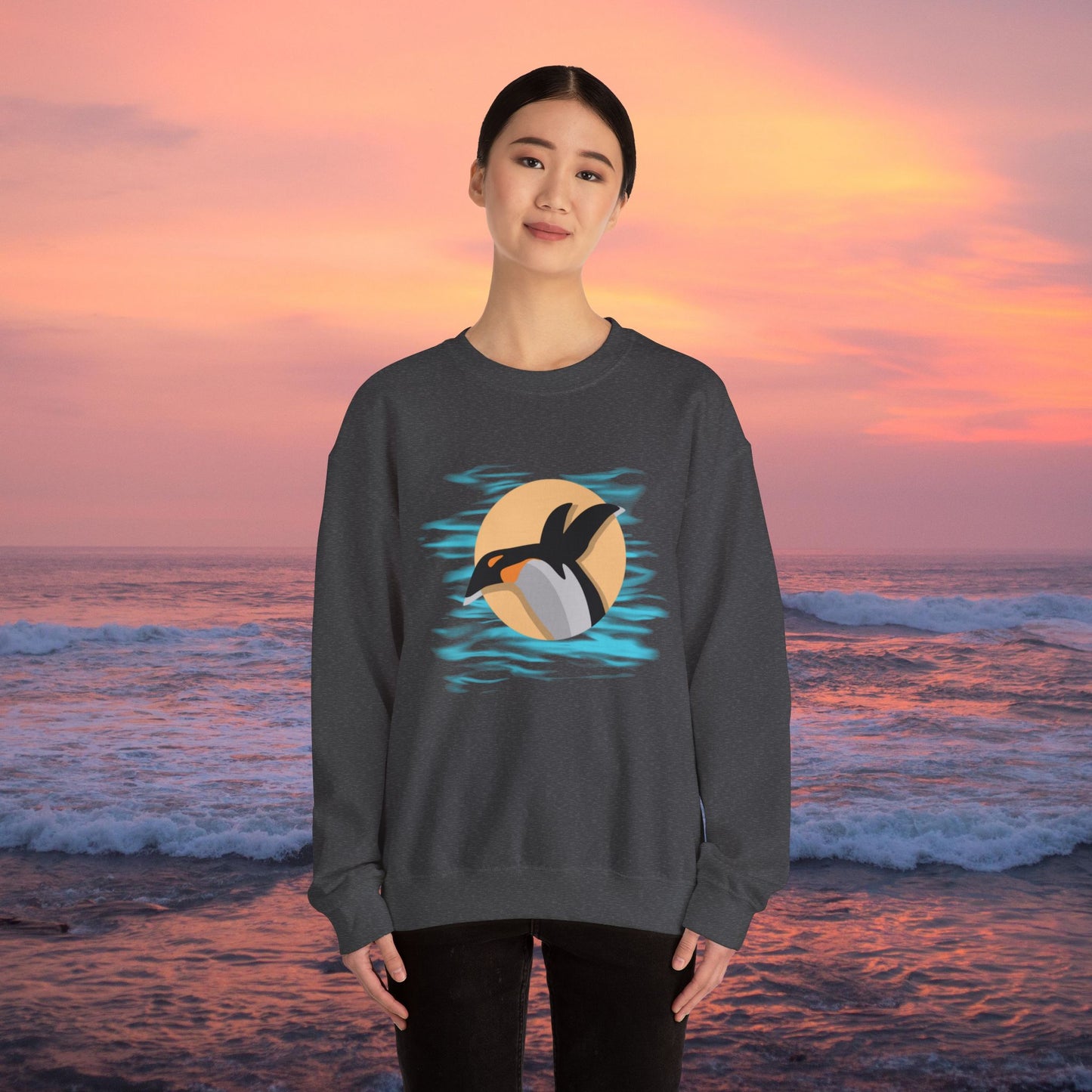 Colorful and playful penguin retro design. Give the gift of this Unisex Heavy Blend™ Crewneck Sweatshirt or get one for yourself.