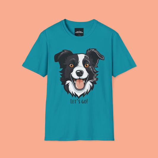 Dog lovers know that look of anticipation and excitement from their dog before a walk, hike or anything fun! This is a Unisex Softstyle T-Shirt.