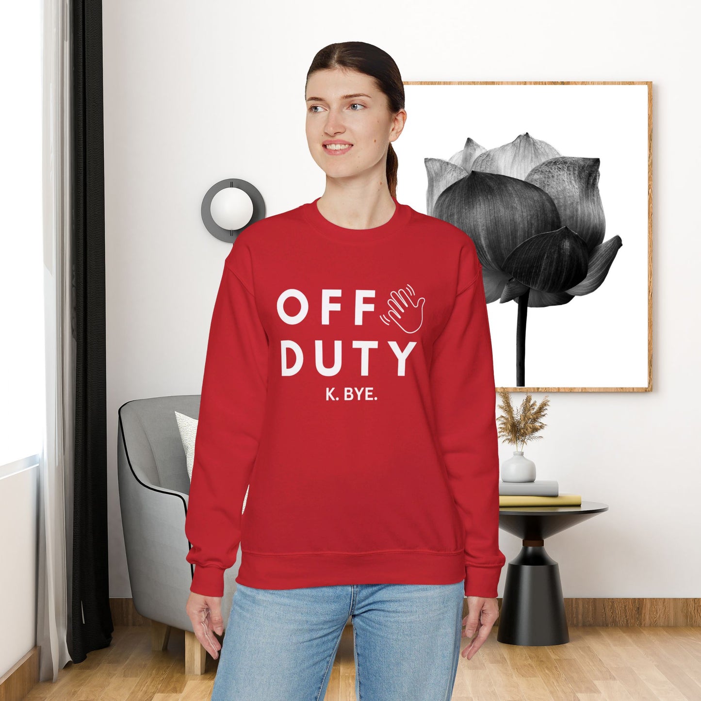 Cozy up with this simple “OFF DUTY” sweatshirt designed by Nurse Angela (my niece). Give the gift of this Unisex Heavy Blend™ Crewneck Sweatshirt or get one for yourself.