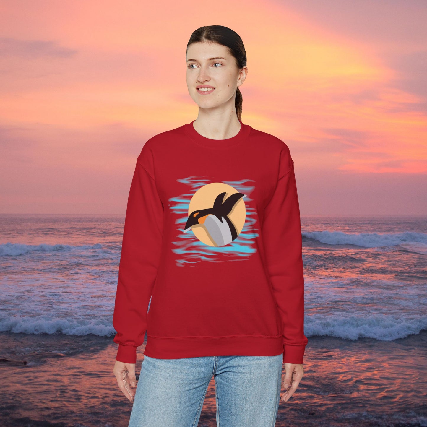 Colorful and playful penguin retro design. Give the gift of this Unisex Heavy Blend™ Crewneck Sweatshirt or get one for yourself.