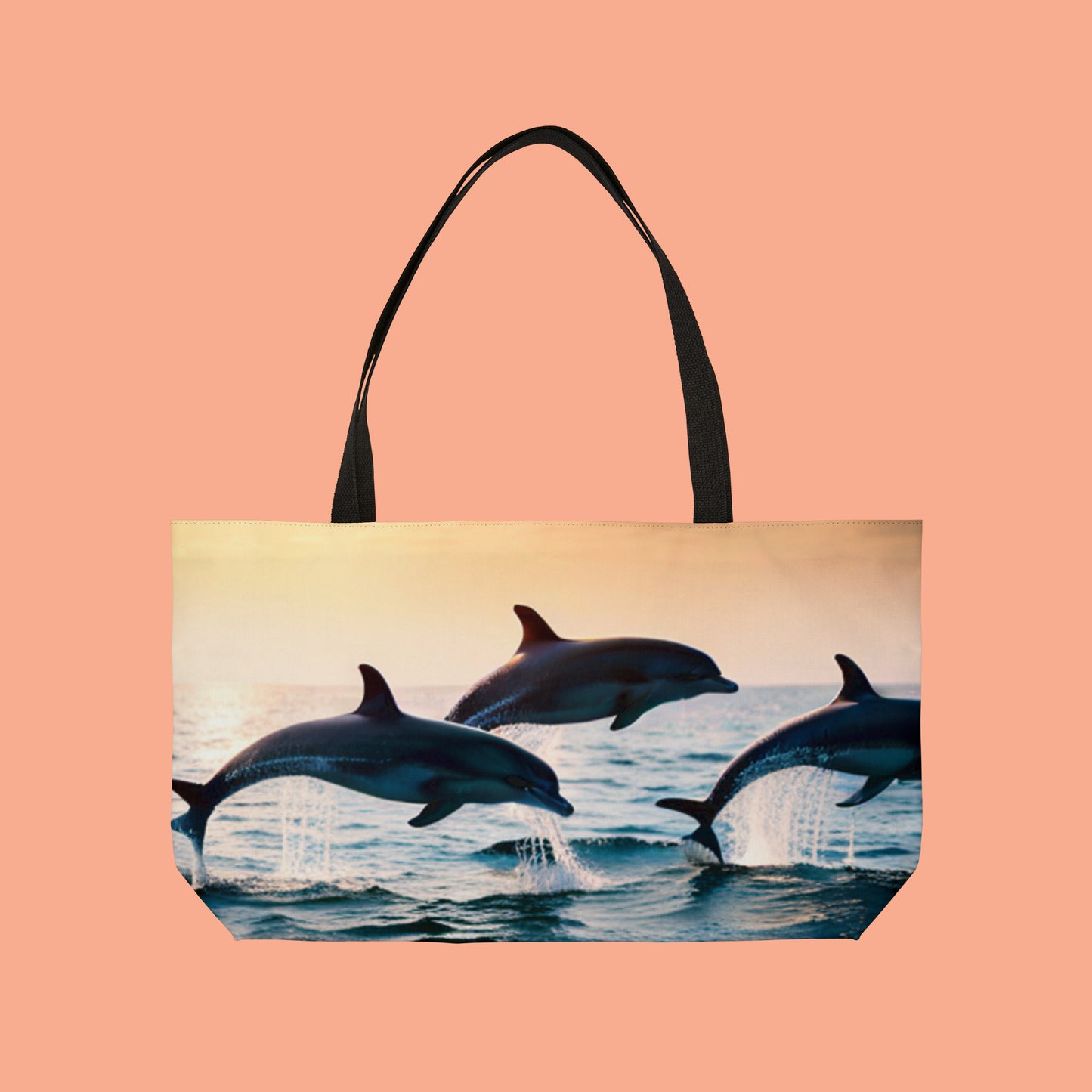 Dolphins playing as they are known to do on this beautiful Weekender Tote Bag.