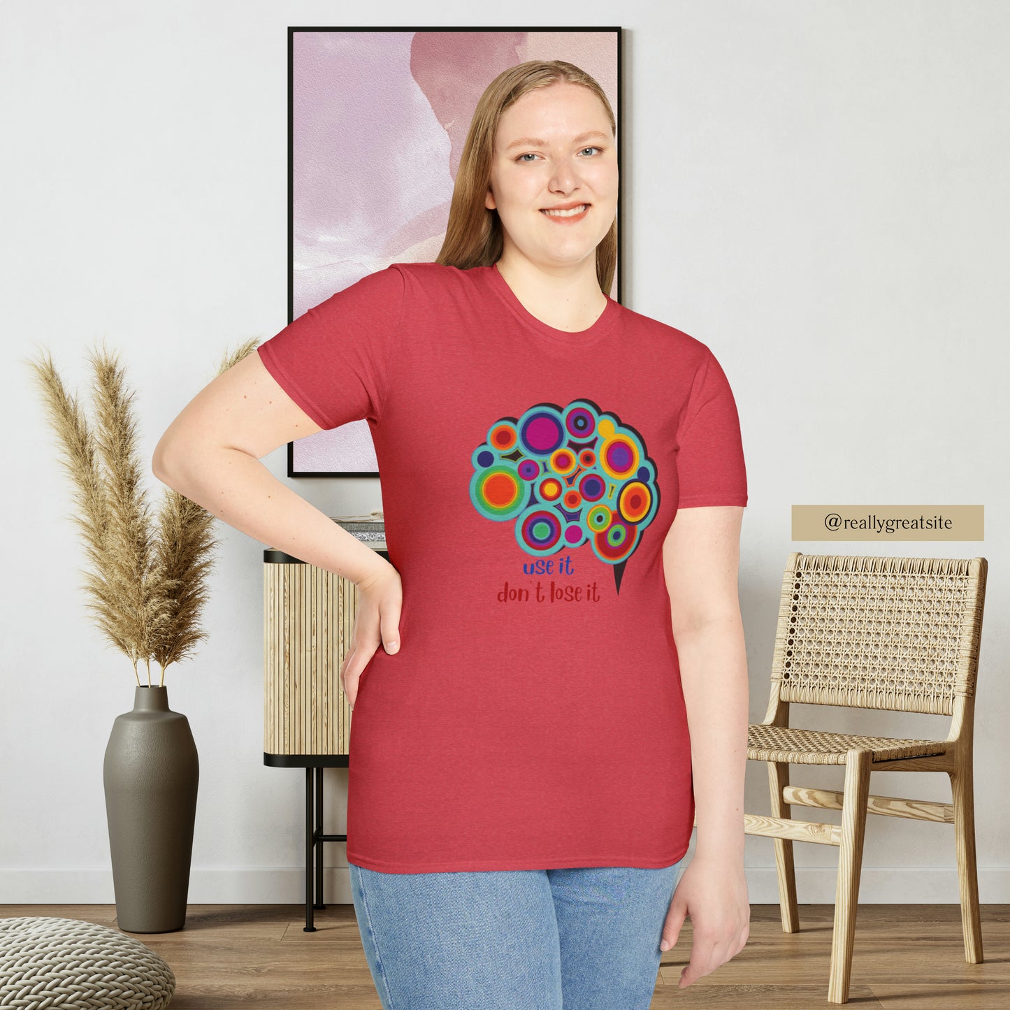 Beautifully designed brain with “use it don’t lose it” message below it on this Unisex Softstyle T-Shirt.