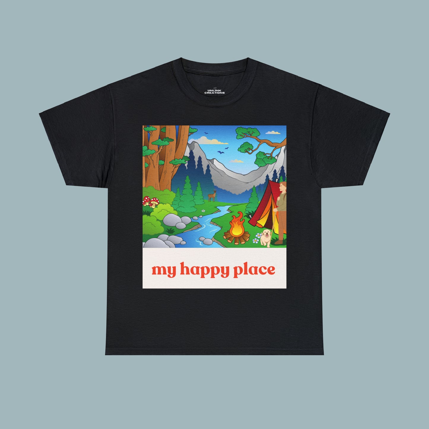 A great shirt for those who love camping in the great outdoors! This Unisex Heavy Cotton Tee is designed to inspire us to spend more time being happy in the great outdoors. Camp, hike and be one with nature.