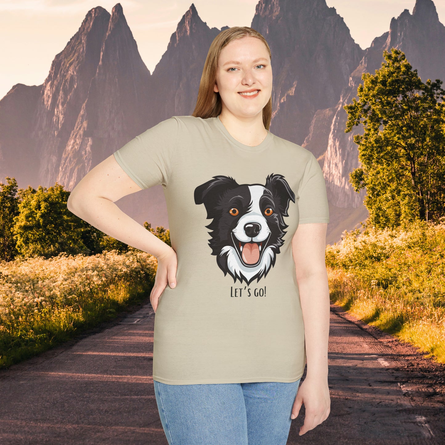 Dog lovers know that look of anticipation and excitement from their dog before a walk, hike or anything fun! This is a Unisex Softstyle T-Shirt.