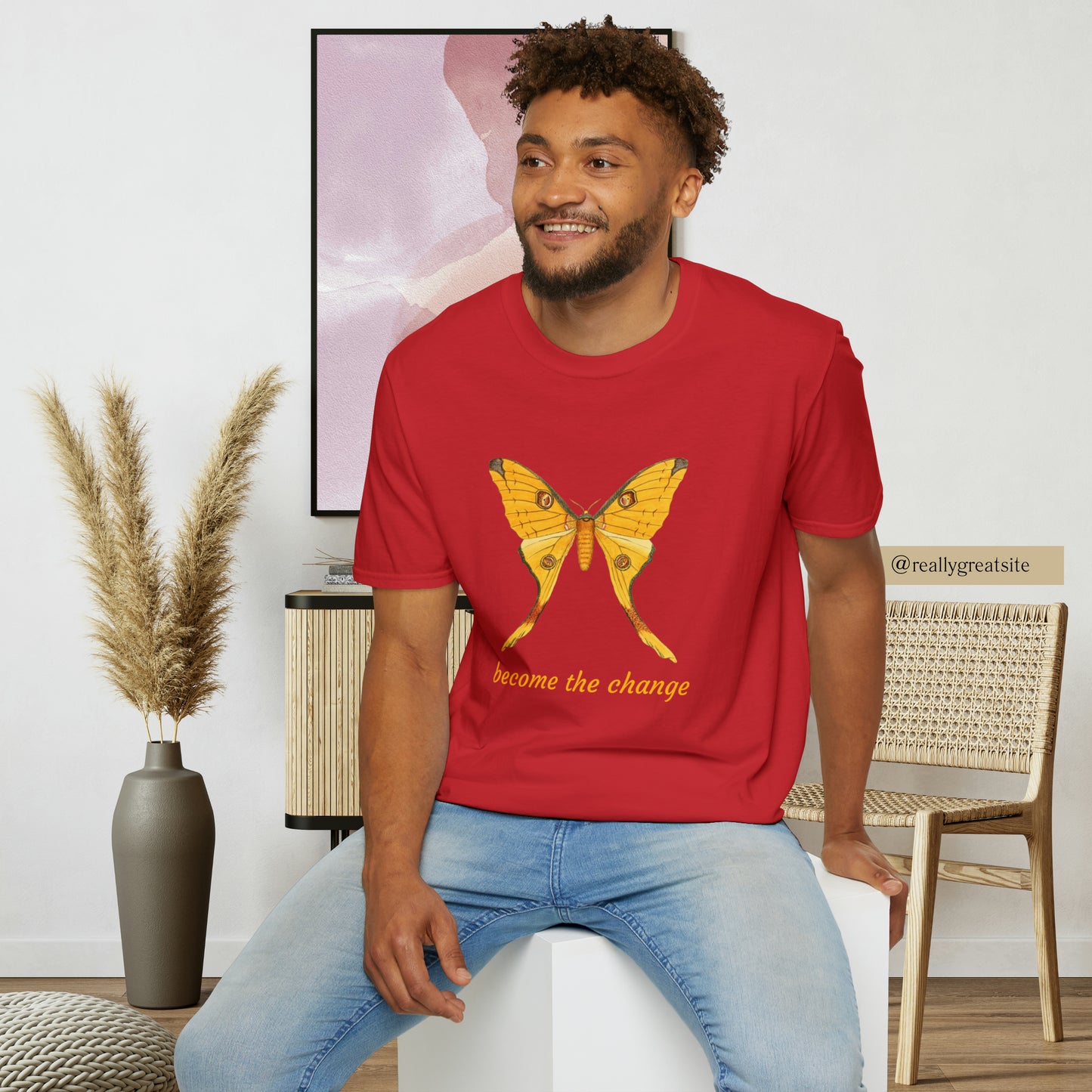 Beautiful butterfly “become the change”  Unisex Softstyle T-Shirt design. A great and timeless message on a shirt.