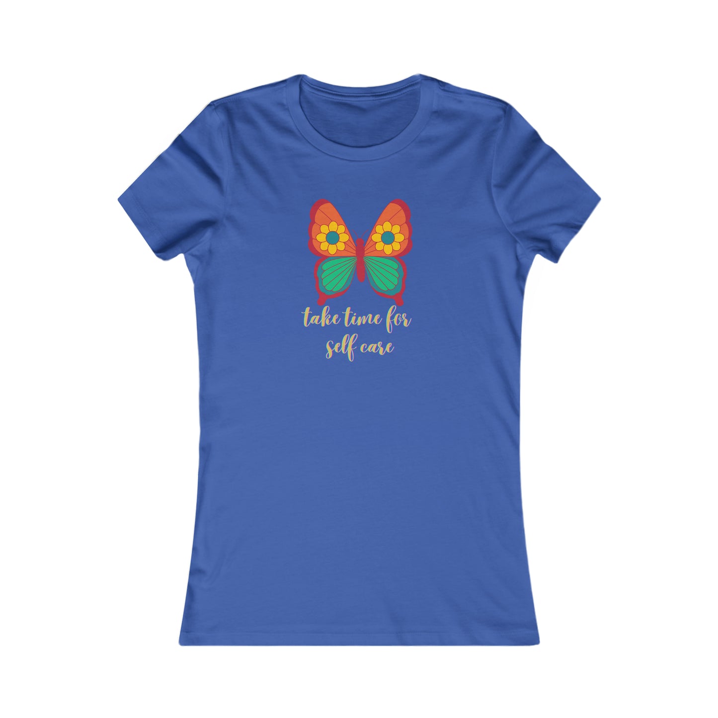 Go ahead and “take time for self care” message on this Women's Favorite Tee design. We all need it for health and wellness. Slim fit so please check the size table.