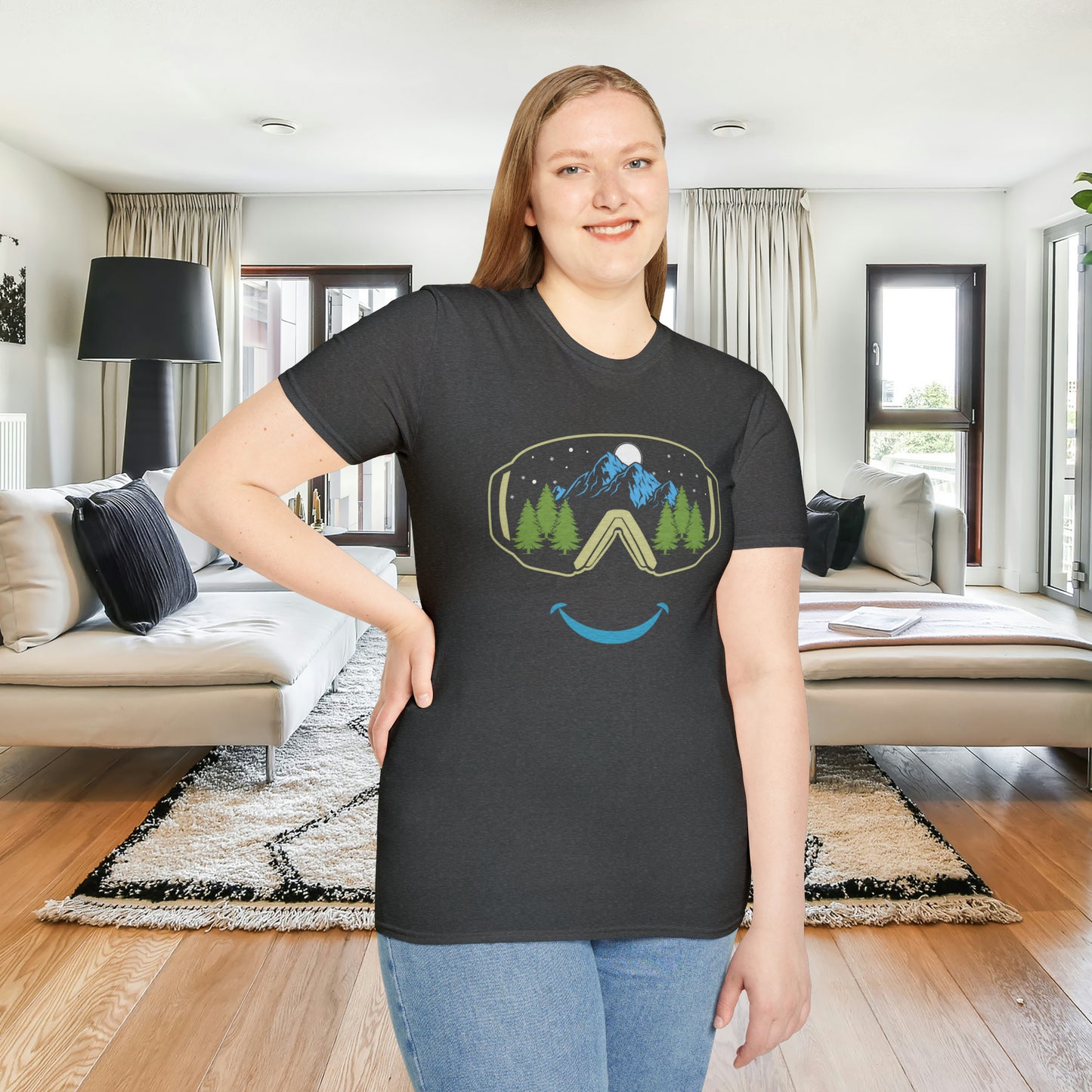 Mountain happy is the message on this Unisex Softstyle T-Shirt.