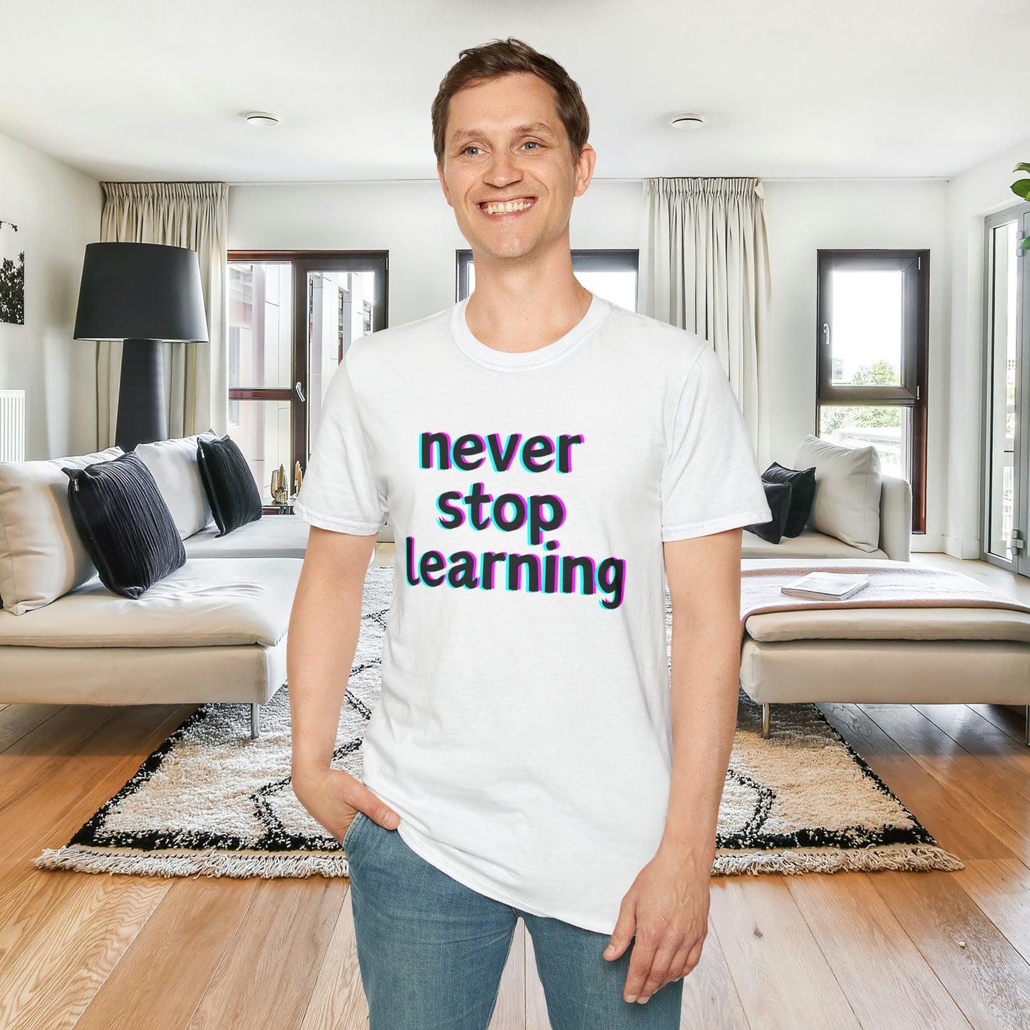 Never stop learning, a sage message this Unisex Softstyle T-Shirt for you.