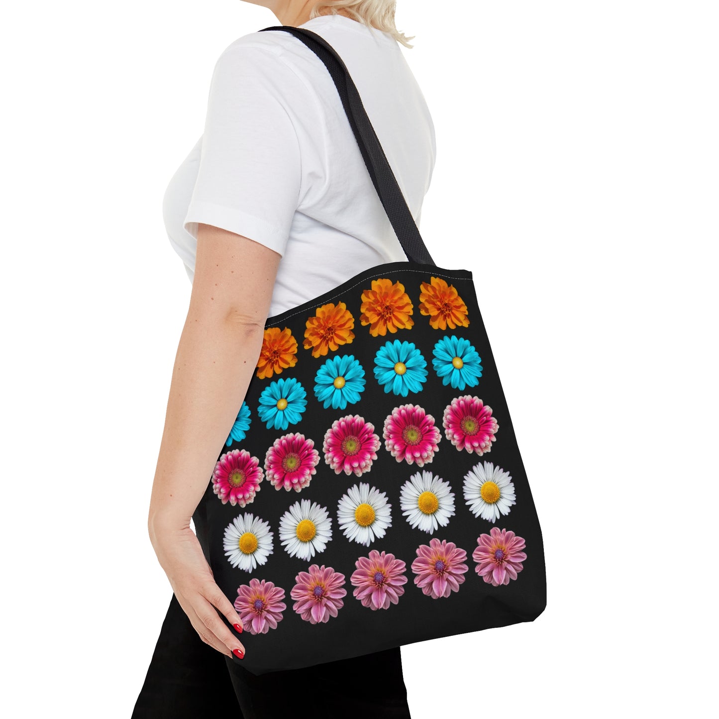 Beautiful flowers on both sides of this tote bag. Come in 3 sizes to meet your needs.