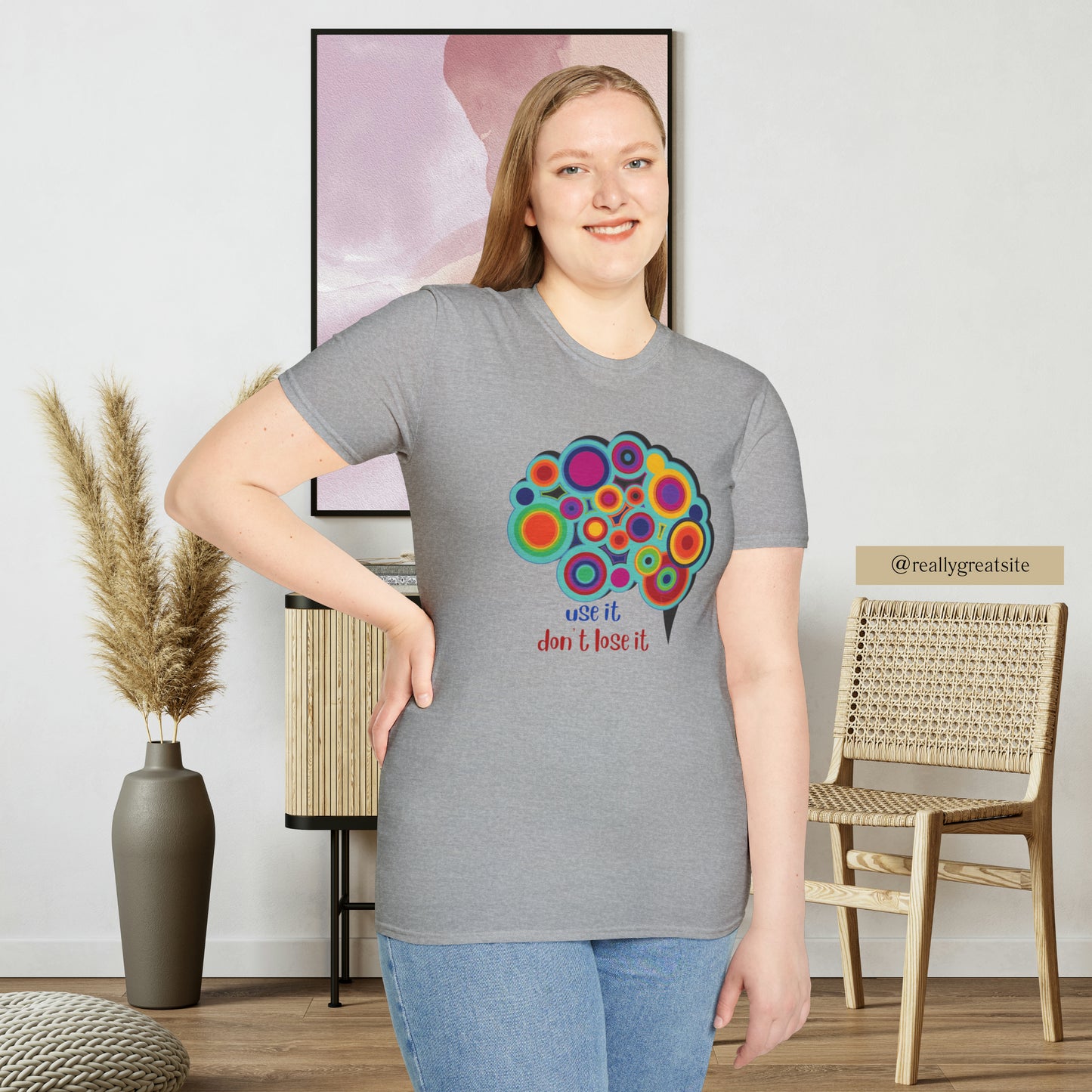 Beautifully designed brain with “use it don’t lose it” message below it on this Unisex Softstyle T-Shirt.