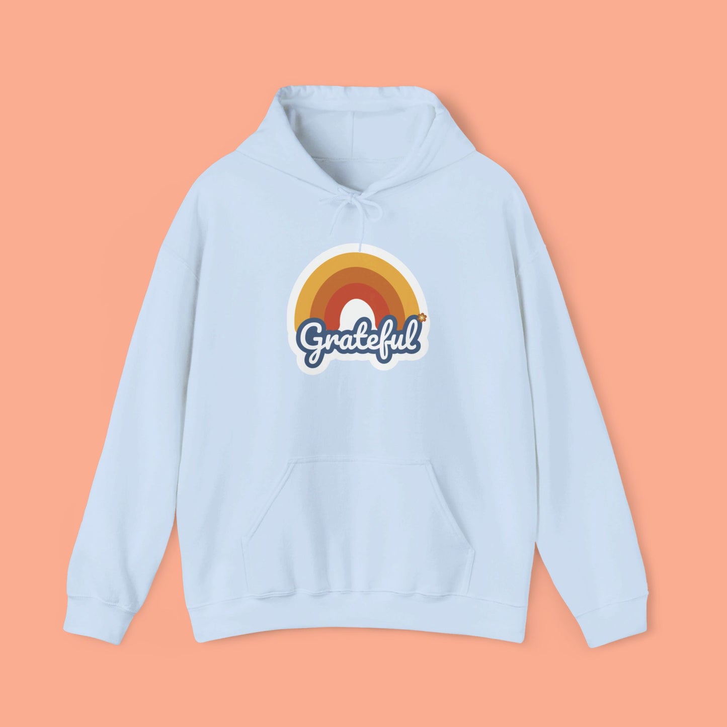 Simple rainbow over Grateful design on this Unisex Heavy Blend™ Hooded Sweatshirt