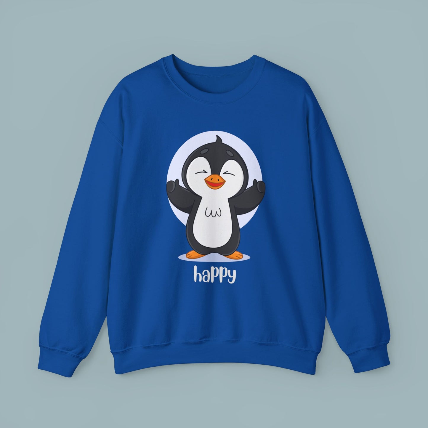 Penguin Crewneck Sweatshirt with Happy Typography